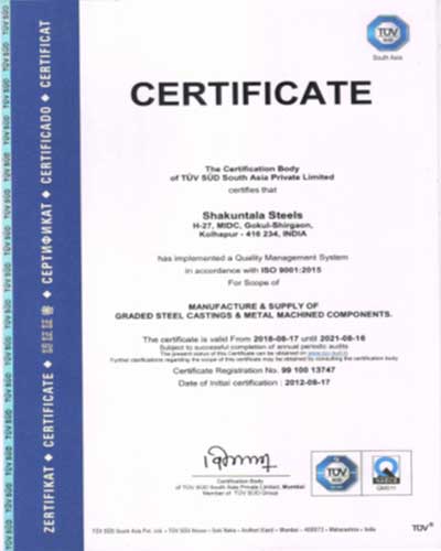 Shakuntala Steels Certificate